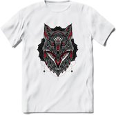 Vos - Dieren Mandala T-Shirt | Rood | Grappig Verjaardag Zentangle Dierenkop Cadeau Shirt | Dames - Heren - Unisex | Wildlife Tshirt Kleding Kado | - Wit - S