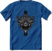 Bizon - Dieren Mandala T-Shirt | Donkerblauw | Grappig Verjaardag Zentangle Dierenkop Cadeau Shirt | Dames - Heren - Unisex | Wildlife Tshirt Kleding Kado | - Donker Blauw - 3XL