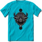 Bizon - Dieren Mandala T-Shirt | Donkerblauw | Grappig Verjaardag Zentangle Dierenkop Cadeau Shirt | Dames - Heren - Unisex | Wildlife Tshirt Kleding Kado | - Blauw - M