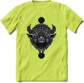 Bizon - Dieren Mandala T-Shirt | Donkerblauw | Grappig Verjaardag Zentangle Dierenkop Cadeau Shirt | Dames - Heren - Unisex | Wildlife Tshirt Kleding Kado | - Groen - 3XL