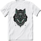 Vos - Dieren Mandala T-Shirt | Aqua | Grappig Verjaardag Zentangle Dierenkop Cadeau Shirt | Dames - Heren - Unisex | Wildlife Tshirt Kleding Kado | - Wit - M