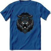 Tijger - Dieren Mandala T-Shirt | Lichtblauw | Grappig Verjaardag Zentangle Dierenkop Cadeau Shirt | Dames - Heren - Unisex | Wildlife Tshirt Kleding Kado | - Donker Blauw - S