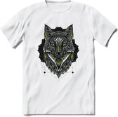 Vos - Dieren Mandala T-Shirt | Groen | Grappig Verjaardag Zentangle Dierenkop Cadeau Shirt | Dames - Heren - Unisex | Wildlife Tshirt Kleding Kado | - Wit - XXL