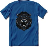 Tijger - Dieren Mandala T-Shirt | Blauw | Grappig Verjaardag Zentangle Dierenkop Cadeau Shirt | Dames - Heren - Unisex | Wildlife Tshirt Kleding Kado | - Donker Blauw - XXL