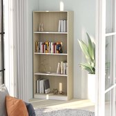 Decoways - Boekenkast met 4 schappen 60x24x142 cm spaanplaat wit en eiken