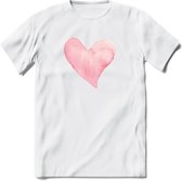 Valentijn Pastel waterverf Hart T-Shirt | Grappig Valentijnsdag Cadeautje voor Hem en Haar | Dames - Heren - Unisex | Kleding Cadeau | - Wit - S