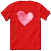 Valentijn Pastel waterverf Hart T-Shirt | Grappig Valentijnsdag Cadeautje voor Hem en Haar | Dames - Heren - Unisex | Kleding Cadeau | - Rood - XL