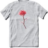 Valentijn roos Hart T-Shirt | Grappig Valentijnsdag Cadeautje voor Hem en Haar | Dames - Heren - Unisex | Kleding Cadeau | - Licht Grijs - Gemaleerd - L