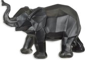 Resin beeld - Polygoon figuur olifant - Zwart sculptuur - 18,2 cm hoog