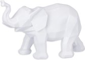 Resin beeld - Polygoon figuur olifant - Wit sculptuur - 18,2 cm hoog