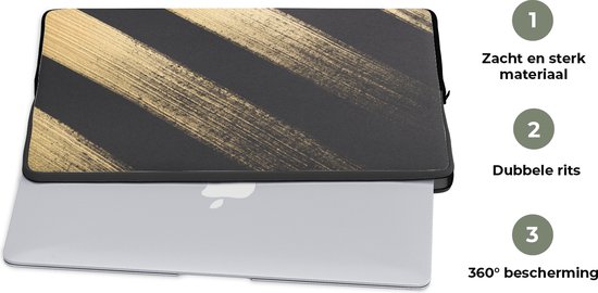 Laptophoes 14 inch - Gouden verfstrepen op een zwarte achtergrond - Laptop sleeve - Binnenmaat 34x23,5 cm - Zwarte achterkant - SleevesAndCases