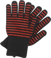 Relaxdays BBQ handschoenen 2 stuks - hittebestendig - ovenwanten - gestreept - zwart/rood