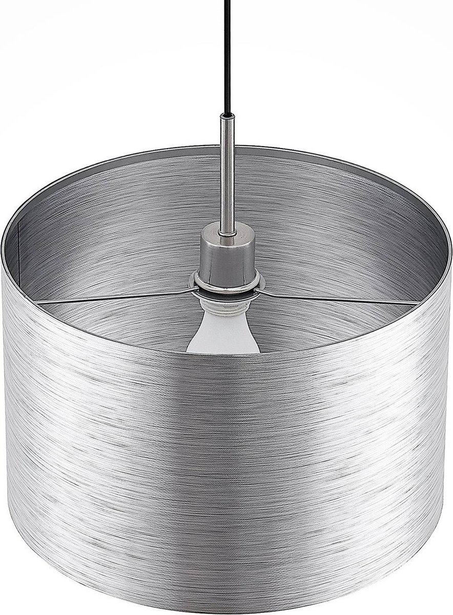 Lindby - hanglamp - 1licht - polycarbonaat, metaal, textiel - H: 28 cm - E27 - zilver metallic, mat nikkel, zwart