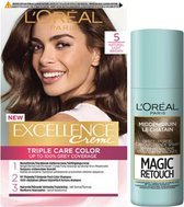 L'Oréal Excellence Creme 5 Lichtbruin + Magic Retouch Uitgroeispray Middenbruin 75 ml Pakket