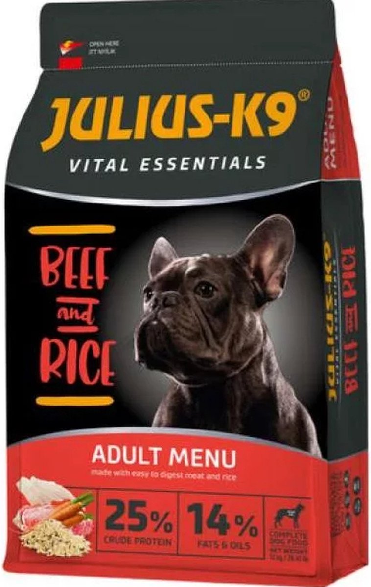 Julius K9 Julius-K9 Beef & Rice - Hondenvoer voor volwassen honden - Licht verteerbare hondenbrokken met rund - Alle rassen - 12kg
