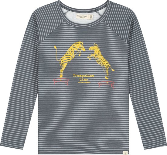 Smitten Organic Lange Mouwen Printed Stripes T-Shirt met 'Zebra op Trampoline Print'