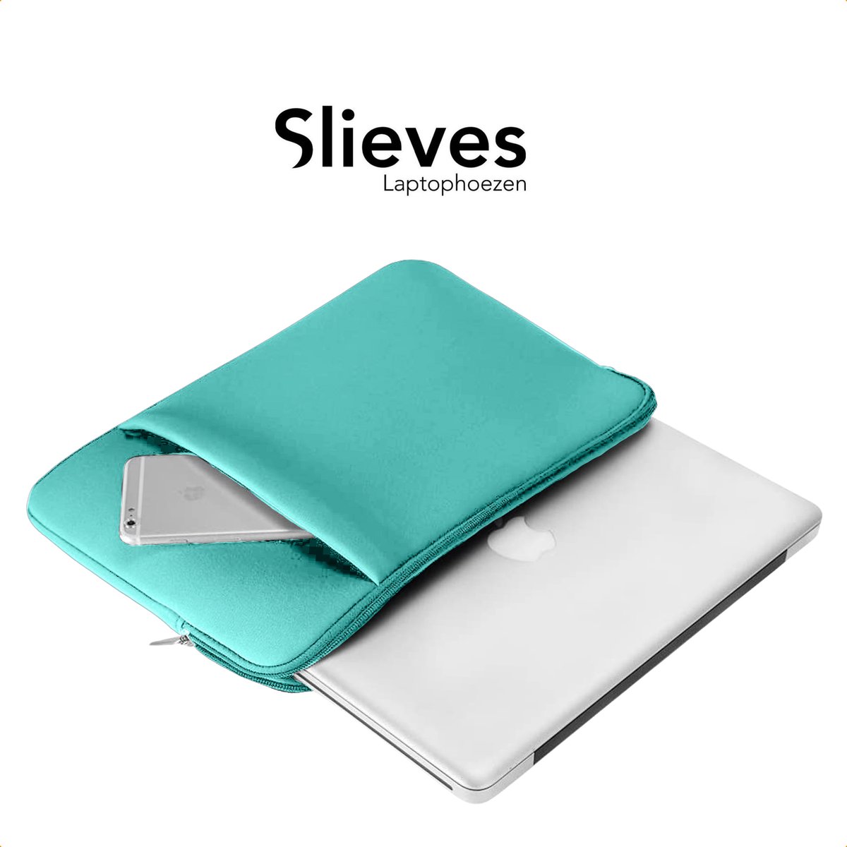 Slieves - Laptophoes - 15.6 inch - Laptop Sleeve - Schok Resistent - met Opbergvak - Neoprene - Blauw