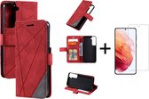 Book Case Samsung Galaxy S22 Plus | Hoogwaardig PU Leren Hoesje | Lederen Wallet Case | Luxe Uitstraling | Telefoonhoesje | Pasjeshouder | Portemonnee | Rood + 1x Screenprotector