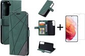 Book Case Samsung Galaxy S22 Plus | Hoogwaardig PU Leren Hoesje | Lederen Wallet Case | Luxe Uitstraling | Telefoonhoesje | Pasjeshouder | Portemonnee | Groen + 1x Screenprotector