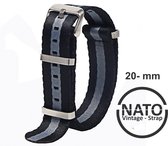 20mm Nato Strap ZWART GRIJS - Vintage James Bond - Nato Strap collectie - Mannen - Horlogeband - 20 mm bandbreedte