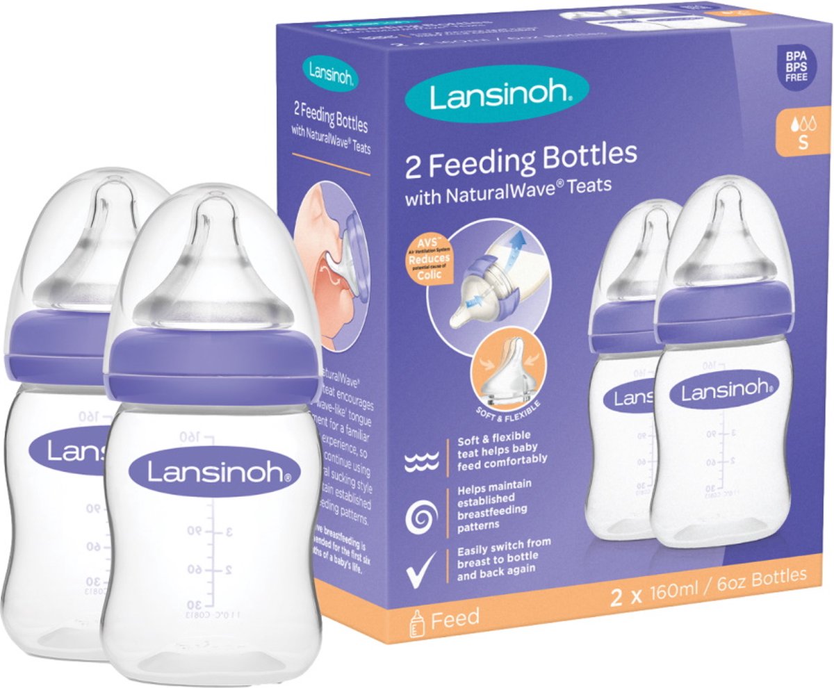 Lansinoh NaturalWave Biberon 160 ml + Tétine Débit Lent, 1 pièce