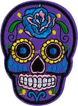 Sugar Skull Mexico Schedel Strijk Embleem Patch 5.3 cm / 7.2 cm / Paars Lila