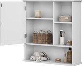 Furnibella - Spiegelkast voor badkamer, badkamerkast, wandkast met in hoogte verstelbare plank, badkamerkast met 3 open vakken, 60 x 18 x 64 cm, hout, wit BBC23WT,Groot