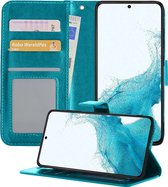 Hoesje Geschikt voor Samsung S22 Ultra Hoesje Book Case Hoes Portemonnee Cover Walletcase - Hoes Geschikt voor Samsung Galaxy S22 Ultra Hoes Bookcase Hoesje - Turquoise