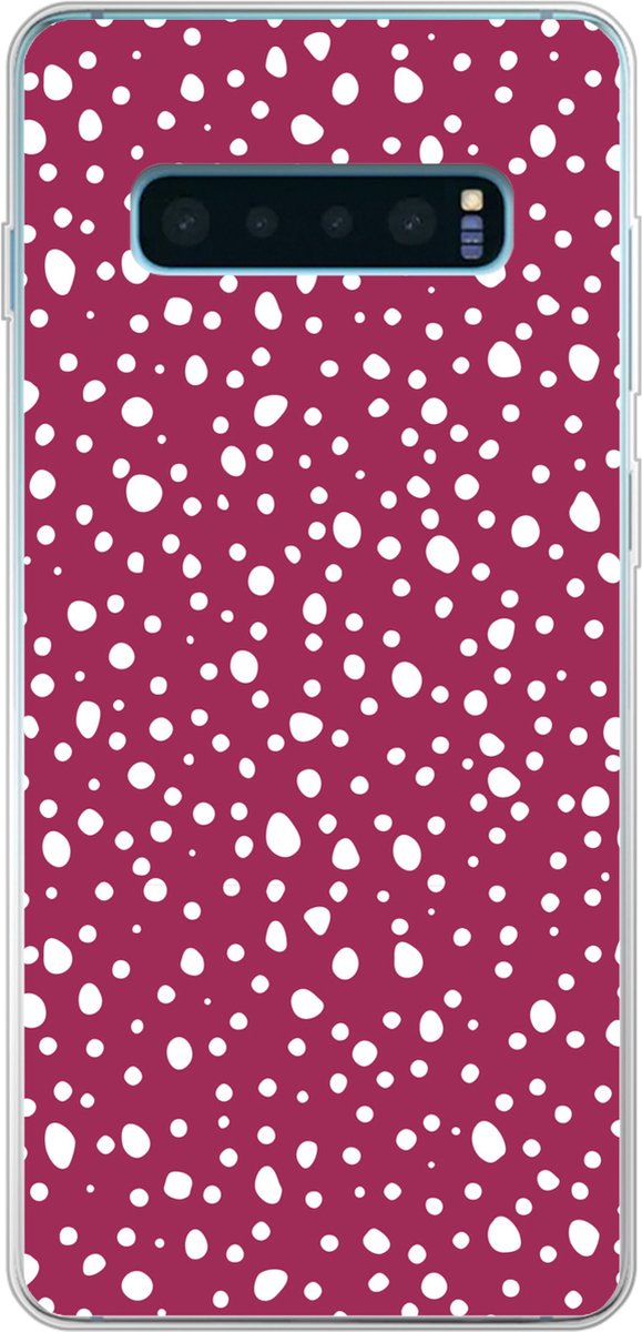 Telefoonhoesje Geschikt voor Samsung Galaxy S10 Plus hoesje - Stippen - Rood - Wit - Siliconen Telefoonhoesje Telefoonhoesje