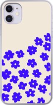 Geschikt voor iPhone 11 hoesje - Bloem - Blauw - Patronen - Siliconen Telefoonhoesje