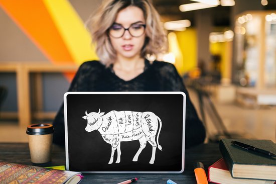 Autocollant pour ordinateur portable - 13,3 pouces - Vache - Cuisine - Viande