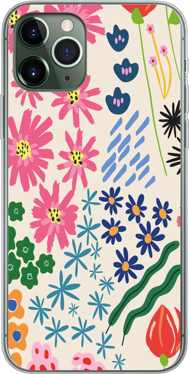 Telefoonhoesje Geschikt voor iPhone 11 Pro hoesje - Bloem - Bladeren - Veldbloemen - Siliconen Telefoonhoesje Telefoonhoesje