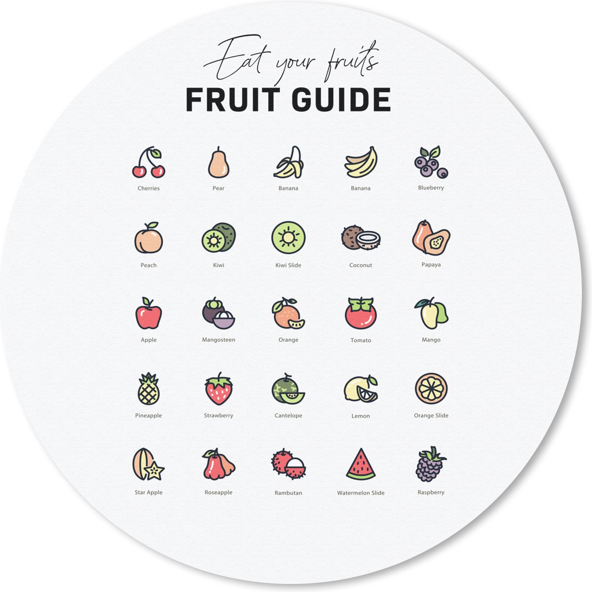 Muismat rond 20x20 cm - Mousepad Keuken - Fruit - Voedsel - Ronde muismatten - Cadeau voor vrouw