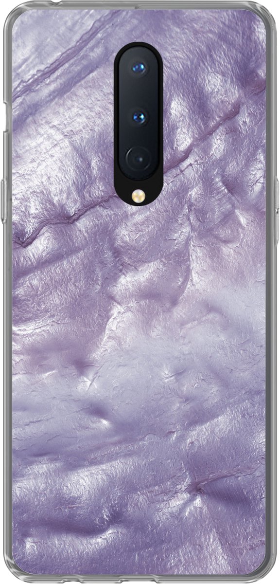 Geschikt voor OnePlus 8 hoesje - Parelmoer - Natuursteen - Paars - Siliconen Telefoonhoesje