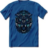 Wolf - Dieren Mandala T-Shirt | Lichtblauw | Grappig Verjaardag Zentangle Dierenkop Cadeau Shirt | Dames - Heren - Unisex | Wildlife Tshirt Kleding Kado | - Donker Blauw - 3XL