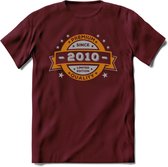 Premium Since 2010 T-Shirt | Sky Blue - Ivoor | Grappig Verjaardag en Feest Cadeau Shirt | Dames - Heren - Unisex | Tshirt Kleding Kado | - Burgundy - XL