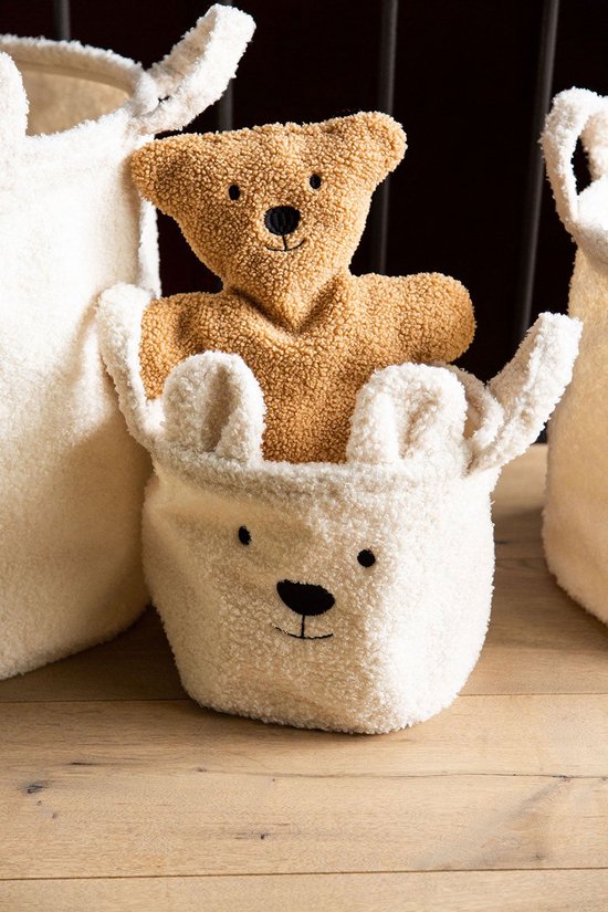 Childhome - Opbergmand - 40x40x40 Cm - Teddy - Ecru - Wasmand - Speelgoedmand — afbeelding 4