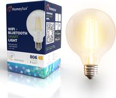 HOMEYLUX - Smart E27 LED filament lamp - G95 Bolvormig - WiFi en Bluetooth slimme gloeilamp - 806 lumen - 7 Watt - Warm wit tot koud wit - Slimme LED lampen - te bedienen via Google Home, Ama