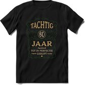 80 Jaar Legendarisch Gerijpt T-Shirt | Mos - Ivoor | Grappig Verjaardag en Feest Cadeau Shirt | Dames - Heren - Unisex | Tshirt Kleding Kado | - Zwart - M