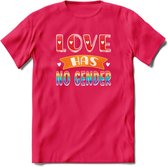 Love Has No Gnder | Pride T-Shirt | Grappig LHBTIQ+ / LGBTQ / Gay / Homo / Lesbi Cadeau Shirt | Dames - Heren - Unisex | Tshirt Kleding Kado | - Roze - XXL