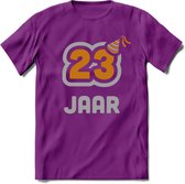 23 Jaar Feest T-Shirt | Goud - Zilver | Grappig Verjaardag Cadeau Shirt | Dames - Heren - Unisex | Tshirt Kleding Kado | - Paars - XL