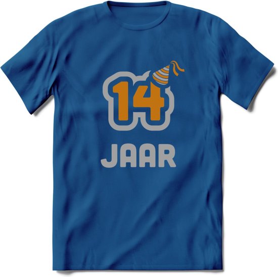 14 Jaar Feest T-Shirt | Goud - Zilver | Grappig Verjaardag Cadeau Shirt | Dames - Heren - Unisex | Tshirt Kleding Kado | - Donker Blauw - L