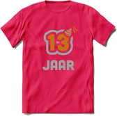 13 Jaar Feest T-Shirt | Goud - Zilver | Grappig Verjaardag Cadeau Shirt | Dames - Heren - Unisex | Tshirt Kleding Kado | - Roze - XL