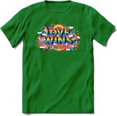Love Wins | Pride T-Shirt | Grappig LHBTIQ+ / LGBTQ / Gay / Homo / Lesbi Cadeau Shirt | Dames - Heren - Unisex | Tshirt Kleding Kado | - Donker Groen - 3XL