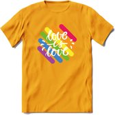 Love Is Love | Pride T-Shirt | Grappig LHBTIQ+ / LGBTQ / Gay / Homo / Lesbi Cadeau Shirt | Dames - Heren - Unisex | Tshirt Kleding Kado | - Geel - XXL