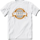 Premium Since 1937 T-Shirt | Zilver - Goud | Grappig Verjaardag en Feest Cadeau Shirt | Dames - Heren - Unisex | Tshirt Kleding Kado | - Wit - S
