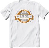 Premium Since 1931 T-Shirt | Zilver - Goud | Grappig Verjaardag en Feest Cadeau Shirt | Dames - Heren - Unisex | Tshirt Kleding Kado | - Wit - 3XL