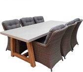 Denza Furniture Veltis/Elip dining tuinset 7-delig | betonlook & wicker | 250cm | 6 personen