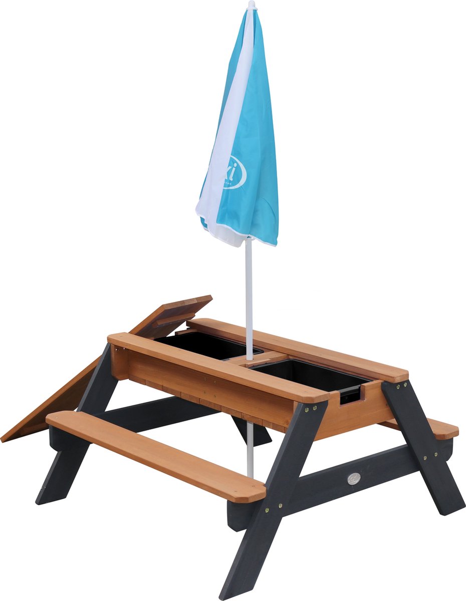 AXI Nick Zand & Water Picknicktafel in Antraciet/Bruin - Met Parasol in Blauw/Wit - Multifunctionele Picknick tafel van FSC hout - Picknick tafel voor kinderen van hout — afbeelding 11