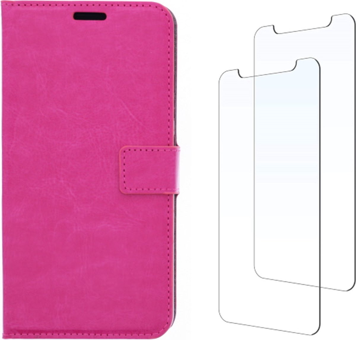 LuxeBass Motorola Moto G8 Power Lite hoesje book case + 2 stuks Glas Screenprotector roze - telefoonhoes - gsm hoes - telefoonhoesjes - glas scherm - bescherming